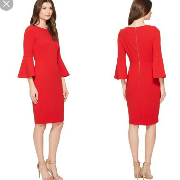 Calvin Klein Bell Sleeve Red Dress - Picture 3 of 4